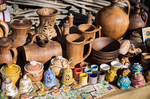 Beautiful pottery mugs at the market