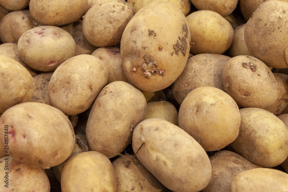 Pile of fresh organic potatoes top view close up. Pile of fresh organic potatoes top view close up.