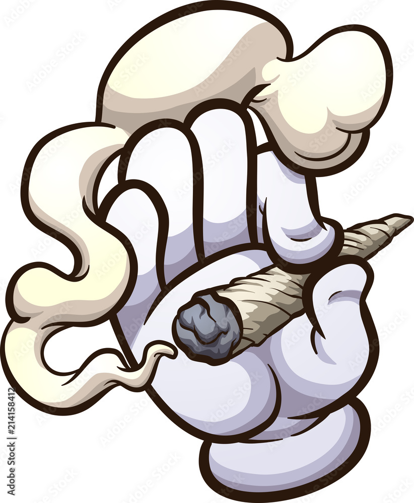 Cartoon Hand With Glove Holding A Marijuana Cannabis Cigarette Joint With  Smoke. Vector Hand Drawn Illustration Isolated On Transparent Background  Stock Vector