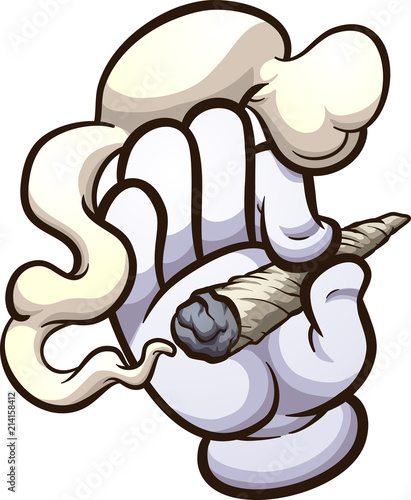 Cartoon glove holding a marijuana cigarette. Vector clip art illustration with simple gradients. All in a single layer. 