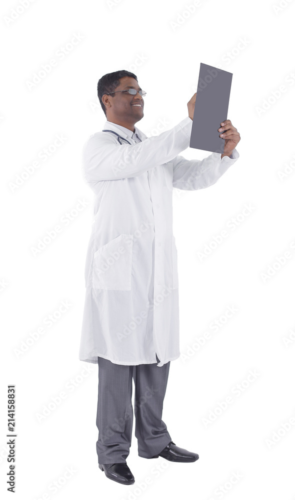 General practitioner writing a prescription.isolated on white General practitioner writing a prescription.isolated on white