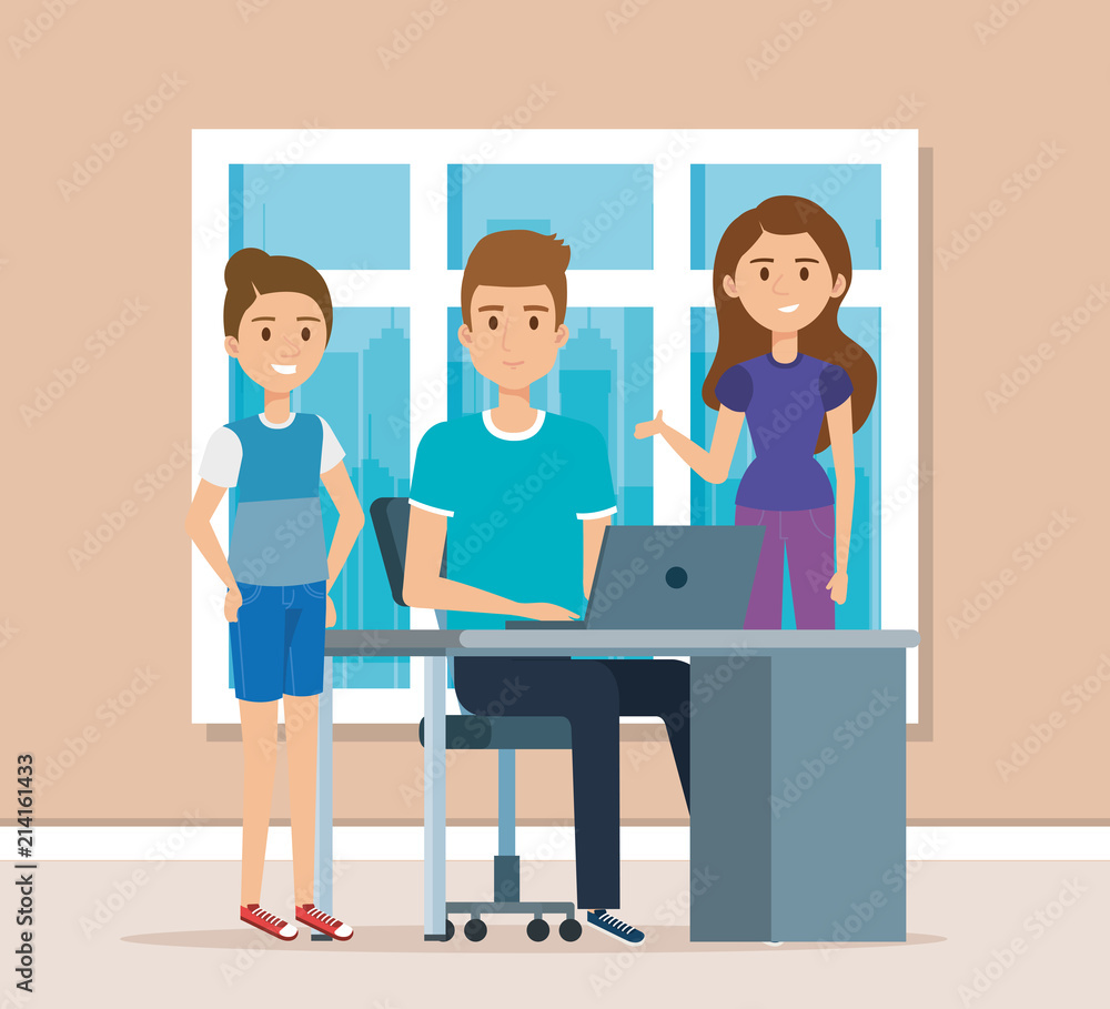 young people in the workplace scene vector illustration design young people in the workplace scene vector illustration design