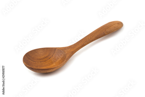 Brown wooden spoon on white background