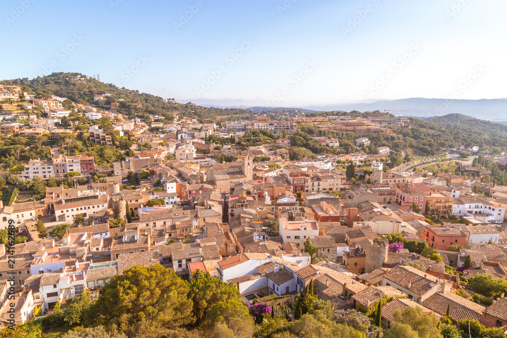 aerial view of the city of Begur in Spain, a sunny day