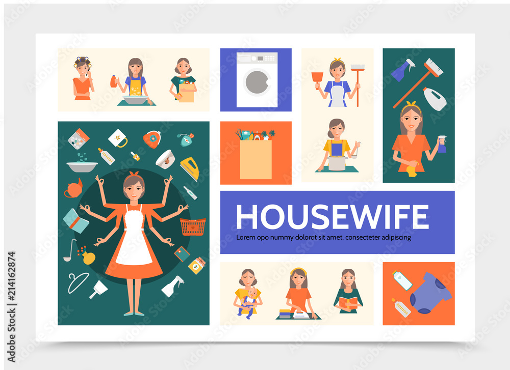 Flat Housewife Infographic Template Flat Housewife Infographic Template