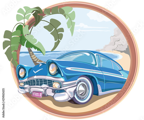 Blue retro car 50s in vector 