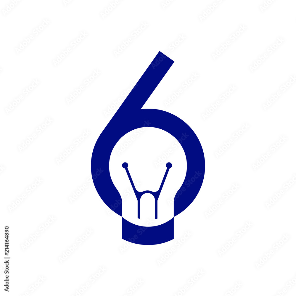 Six Number with smart bulb Logo vector element. number with negative space bulb Logo Template Six Number with smart bulb Logo vector element. number with negative space bulb Logo Template