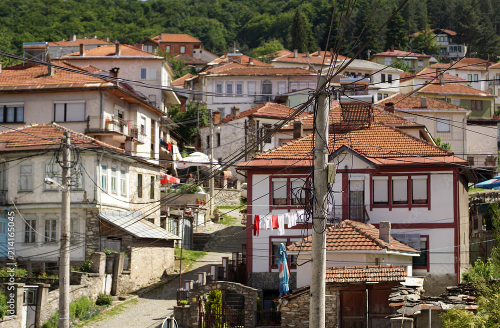 Old traditional Macedonian architecture, small town in the mountains