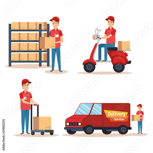 team couriers characters delivery service vector illustration design