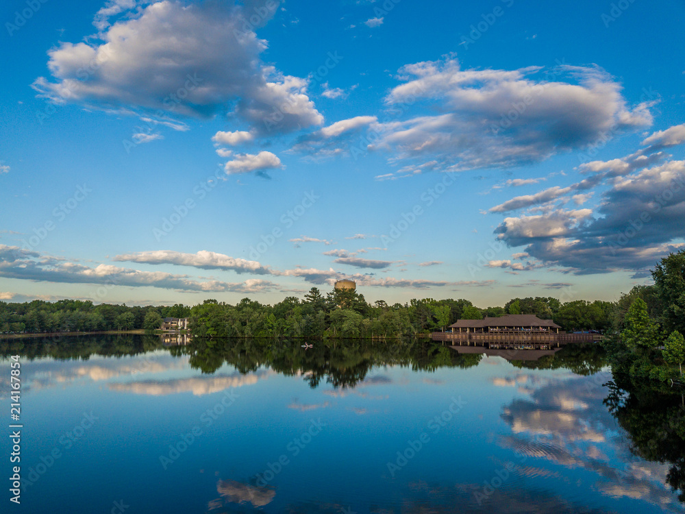 Aerial photo of the lake among the countryside living community