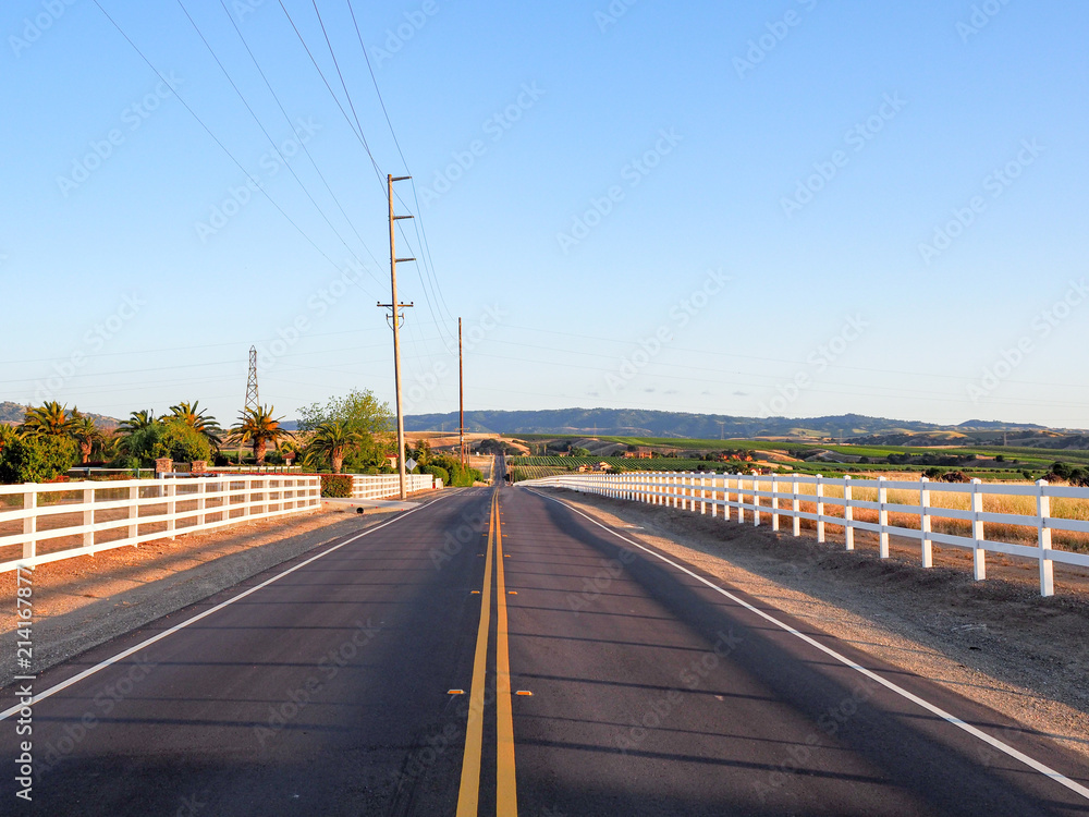 Greenville Road at Tesla Road looking south at sunset, Livermore Wine Country, California