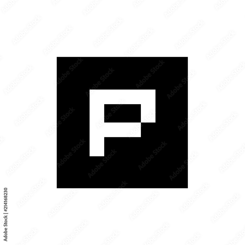 P Letter Logo, With Square Shape, Pixel Art Style, Black and White Illustration P Letter Logo, With Square Shape, Pixel Art Style, Black and White Illustration