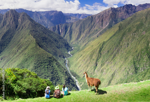 Llama and people on Inca Trail