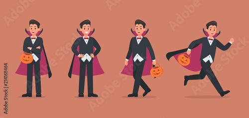 Halloween dracula with pumpkin character vector design. no4
