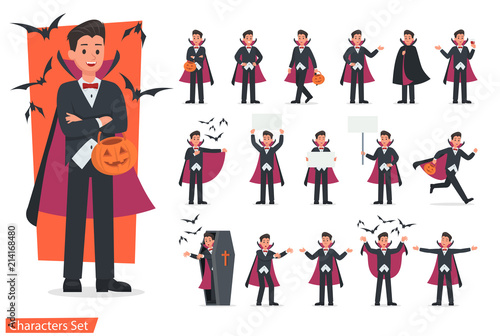 Halloween dracula with pumpkin character vector design. no5