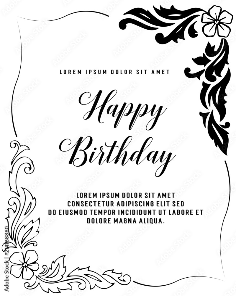 Lettering Happy Birthday Hand-drawn card with flower