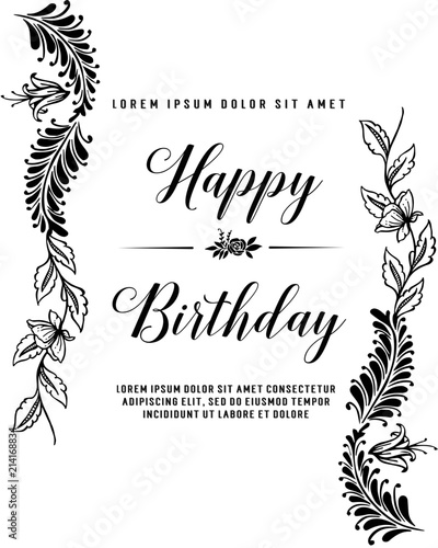Lettering Happy Birthday Hand-drawn card with flower