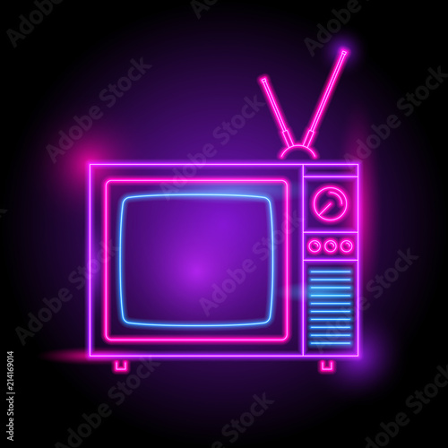 Television neon logo. glow in the dark. electric theme season. party night club. vector eps10.