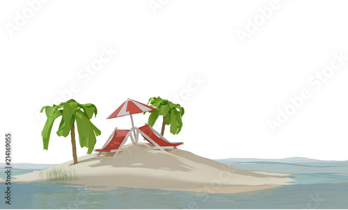 lounge and umbrella on sand...