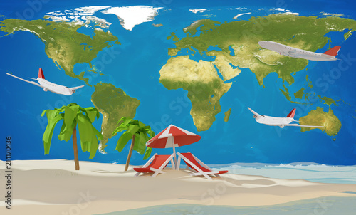 lounge and umbrella on sand...