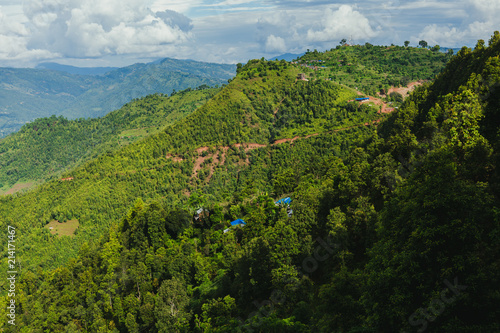 Arieal View of Beautiful Nepali Village sorrounded by the Green Forest,Mountain Village,Gorkha Nepal