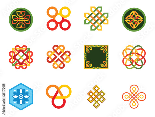 Pattern Icon Set. Hexagon Pattern Infinite Knot Traditional Knot Chinese Amulet Round Pattern Creative Element Square Pattern Eternal Symbol Decorative Element Auspicious Symbol Endless Knot