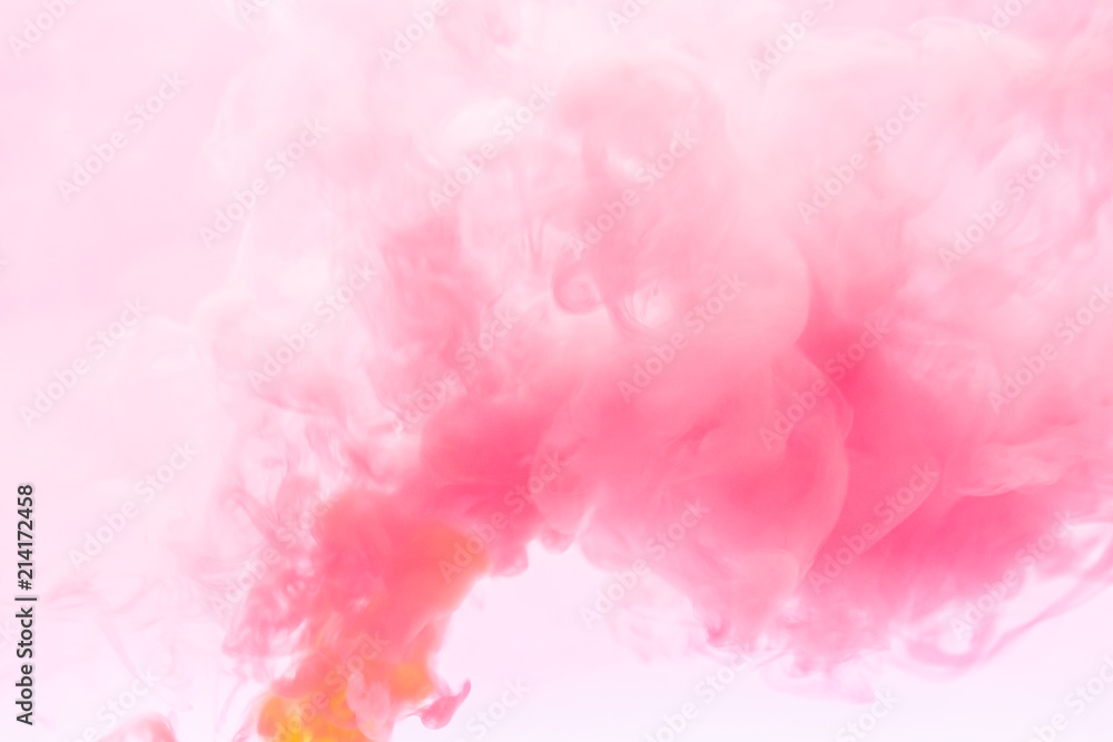 Obraz Różowy dymny abstrakt na białym tle, wiruje menchii i bielu dymnego tło.