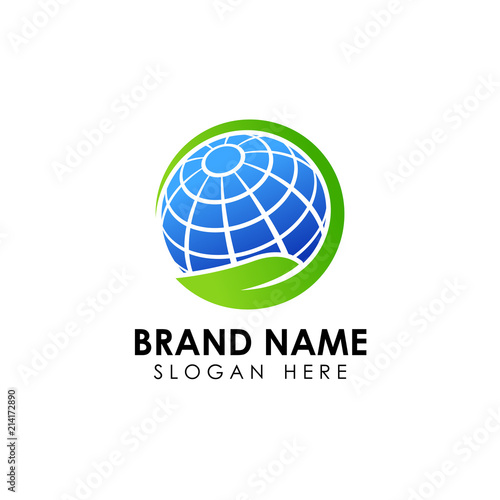 eco world logo template. world go green vector icon