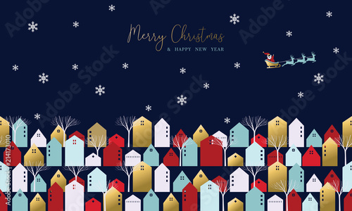 Christmas and New Year xmas town greeting card