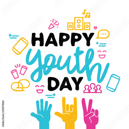 Happy Youth Day greeting card of diversity hands