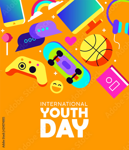 Youth Day card of fun teen activity icons