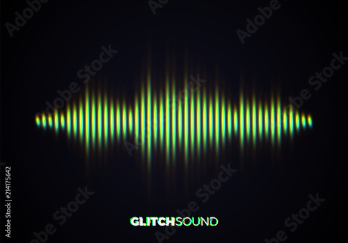 Audio or sound wave with music volume peaks and color glitch effect