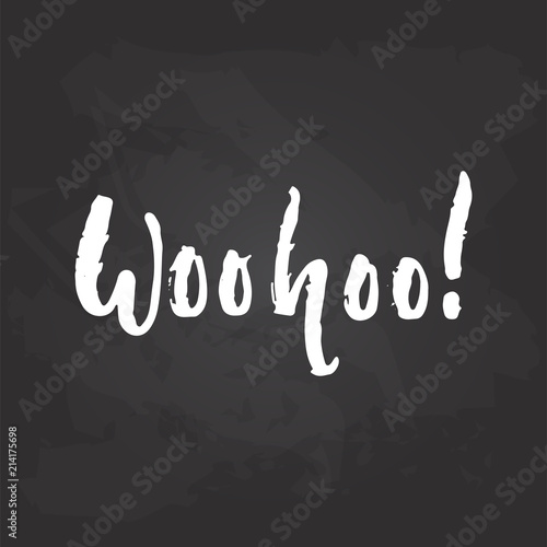 Woohoo - hand drawn Summer seasons holiday lettering phrase isolated on the white background. Fun brush ink vector illustration for banners, greeting card, poster design.