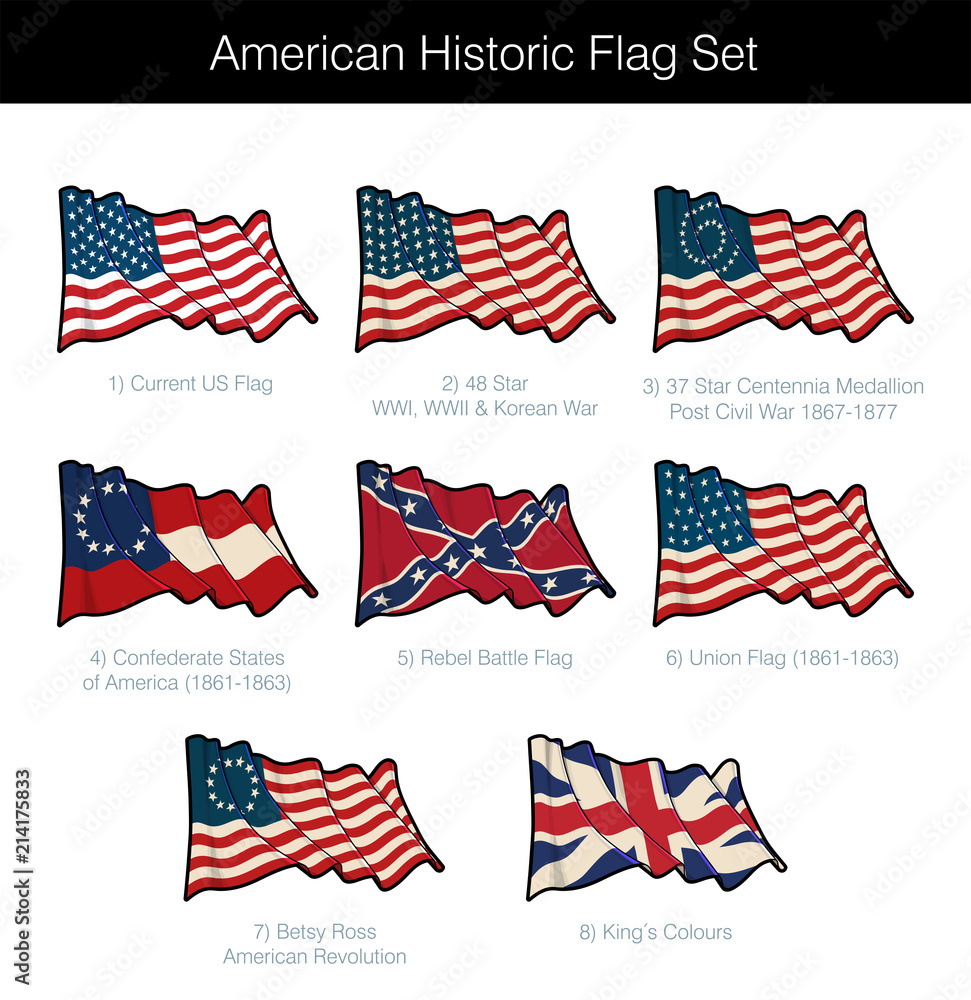 Obraz premium American Historic Waving Flag Set