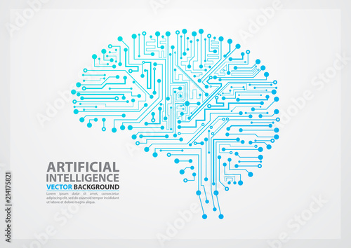 Artificial Intelligence brain illustration with board circuit concept