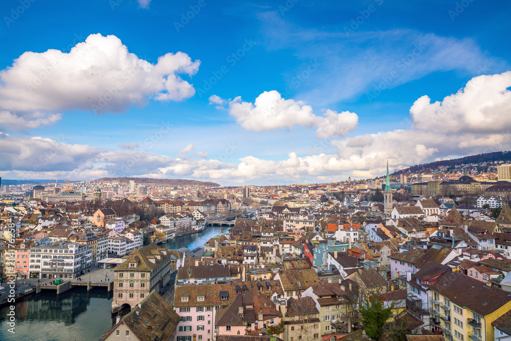 Beautiful view of the historic city center of Zurich