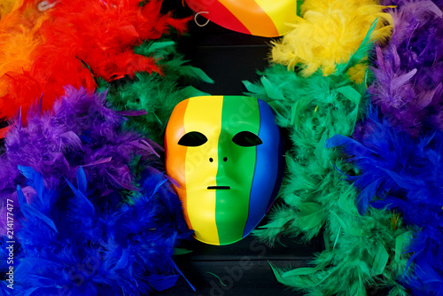 Fototapeta Naklejka Na Ścianę i Meble -  close up on colorful mask with rainbow color