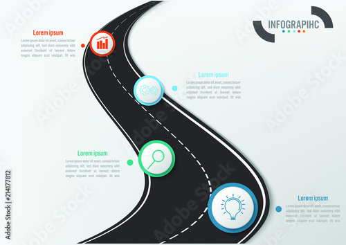 Business infographic template with 4 options road shape, Abstract elements diagram or processes and business flat icon, Vector business template for presentation.Creative concept for infographic.