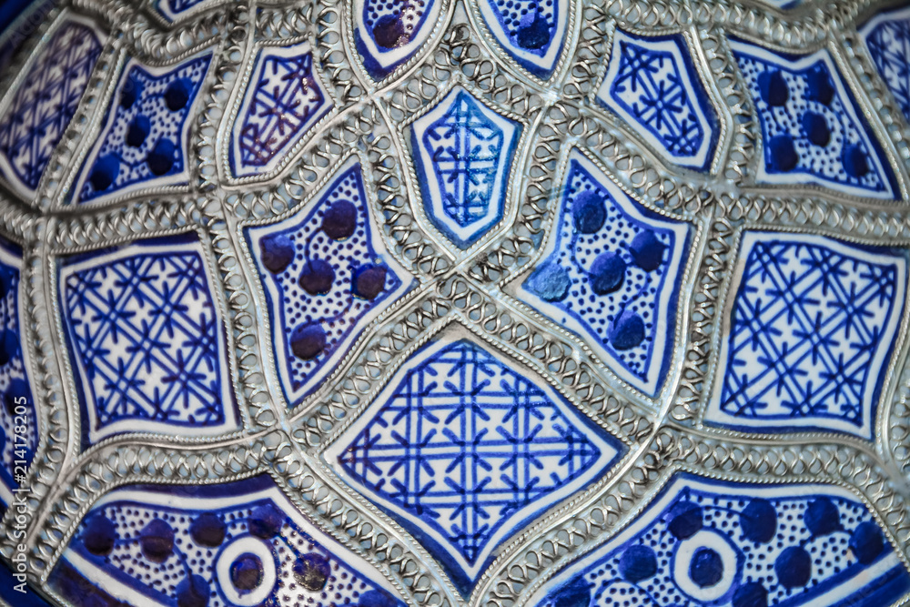Hand painted Moroccan plate with metal decor