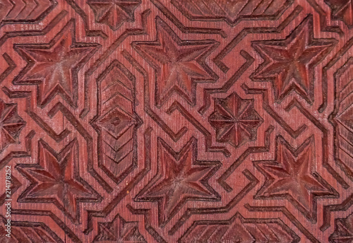Traditional Moroccan Geometrical wood carving on a door