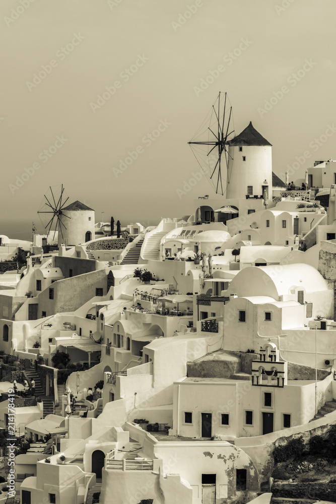 City of Oia in black and white