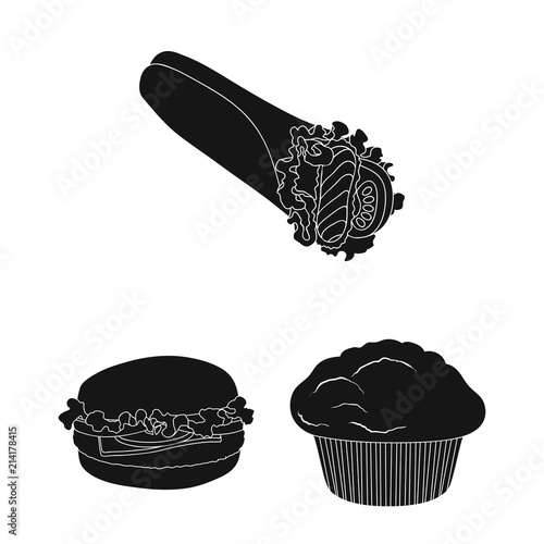 Fast food black icons in set collection for design.Food from semi-finished products vector symbol stock web illustration.