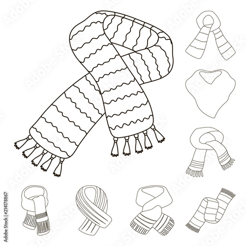 Scarf and Shawl outline icons in set collection for design.Clothes and Accessory vector symbol stock web illustration.