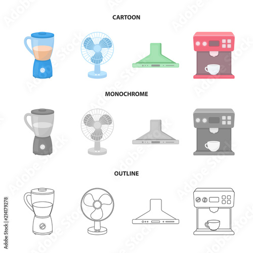Blender, extractor and other equipment.Household set collection icons in cartoon,outline,monochrome style vector symbol stock illustration web.