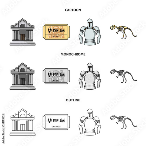 Picture, sarcophagus of the pharaoh, walkie-talkie, crown. Museum set collection icons in cartoon,outline,monochrome style vector symbol stock illustration web.