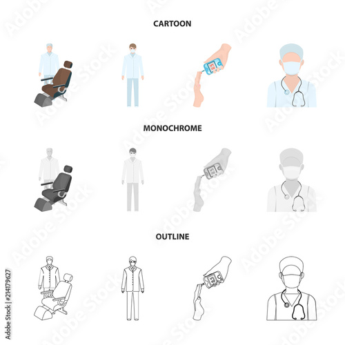 Doctor in a face mask, dentist, medical staff, a blood test for sugar. Medicineset collection icons in cartoon,outline,monochrome style vector symbol stock illustration web.