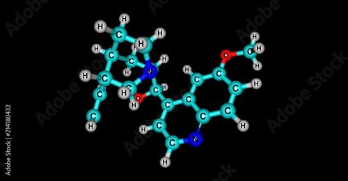 Quinine molecular structure isolated on black
