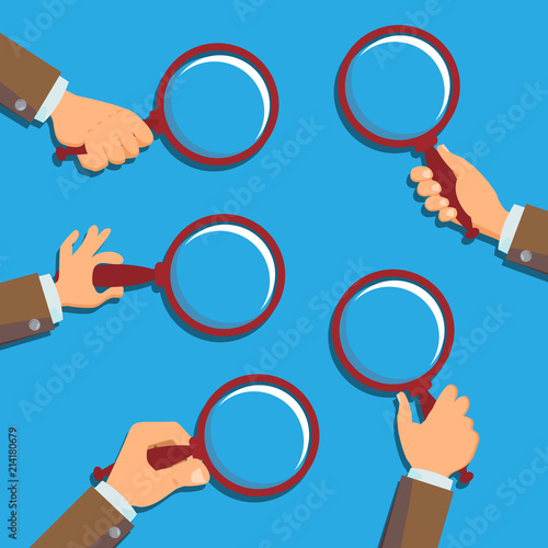 Hand Holding Magnifying Glass Vector. Information Research. Detecting Business Concept. Flat Illustration
