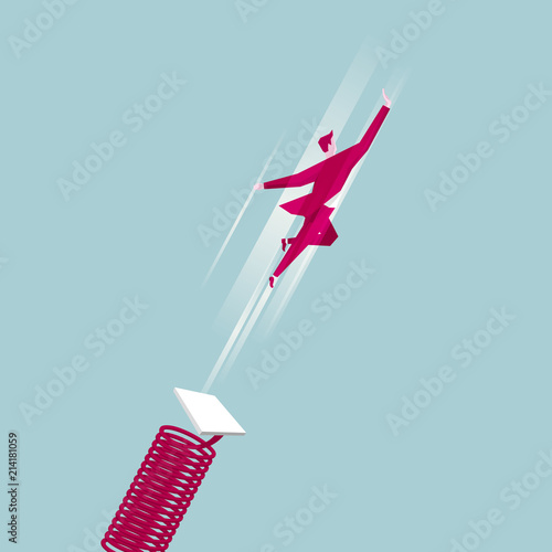 Businessman high jump with springboard. Concept business vector illustration