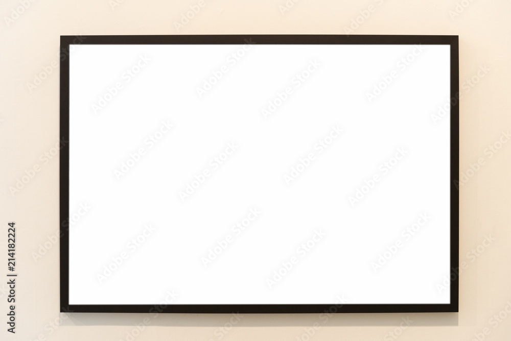 Black frame photo on wall with bank screen. Black frame photo on wall with bank screen.